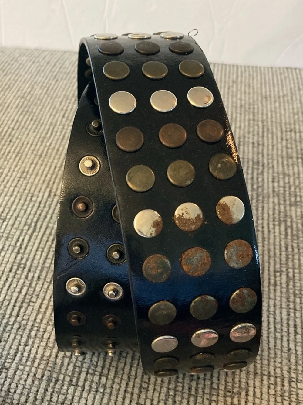 Vintage black belt with silver and rusted Studs streetwear grunge vibe
